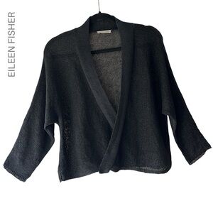 EILEEN FISHER NWOT BLACK LINEN BLEND MESH KNIT OPEN FRONT CARDIGAN SWEATER SMALL